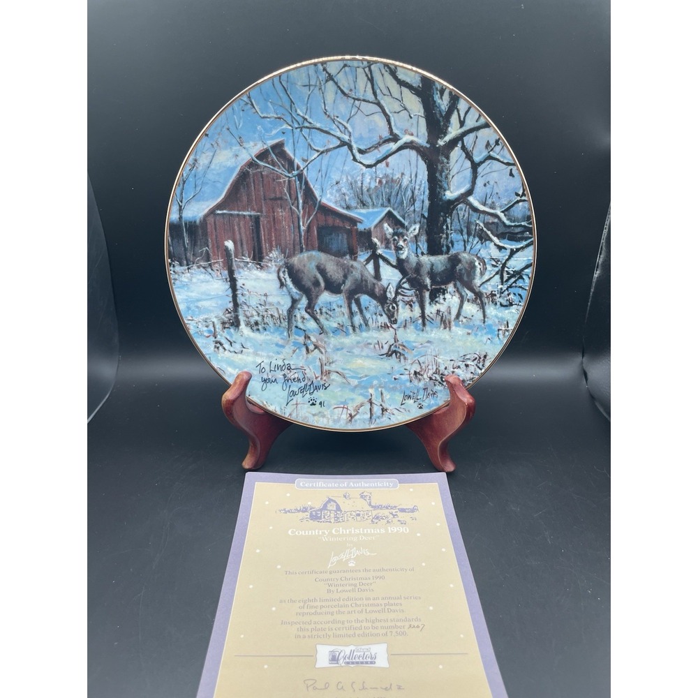Rare double signature Country Christmas 1990 LOWELL DAVIS "Wintering Deer"